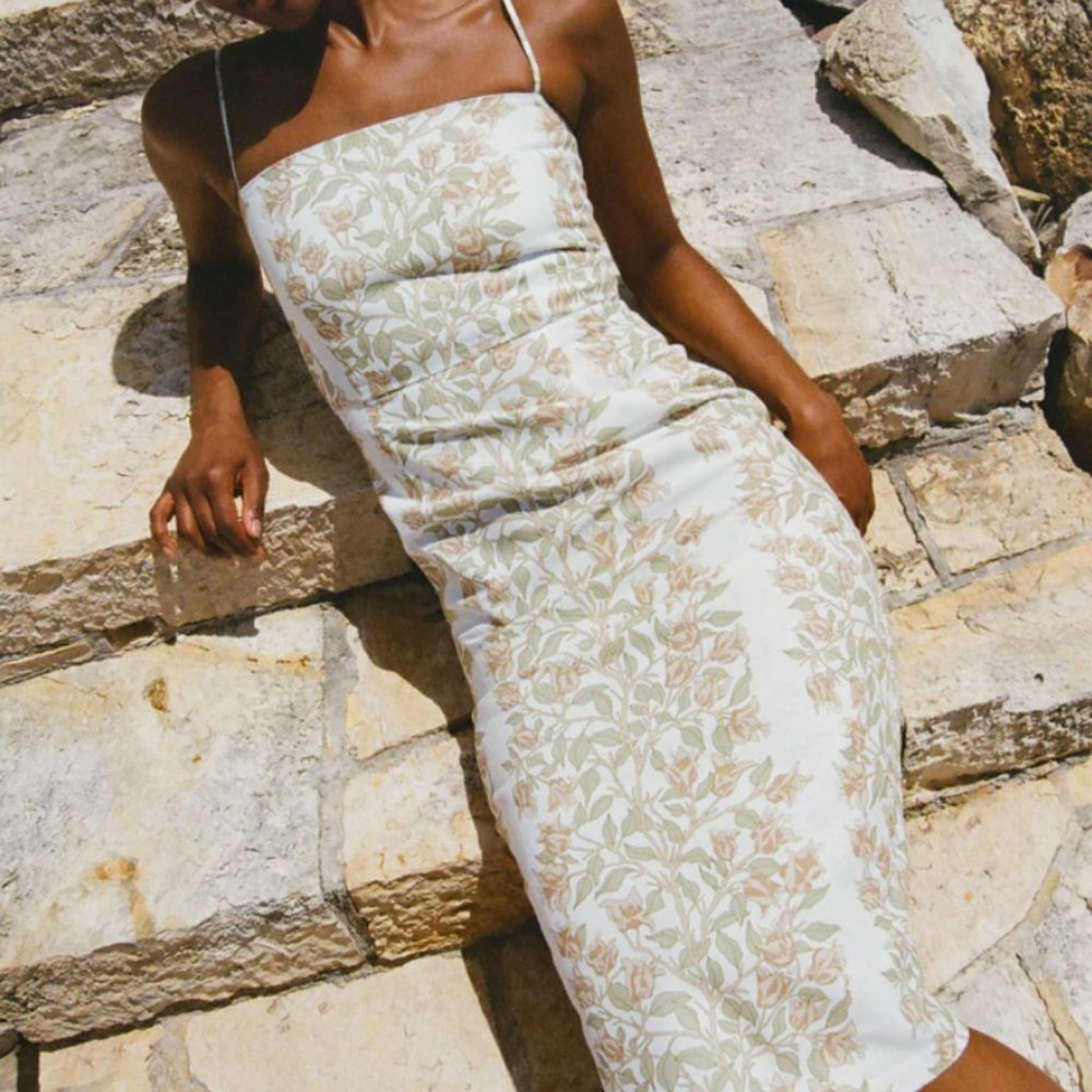 Coco Shop Slip Dress, Beige Bougainvillea